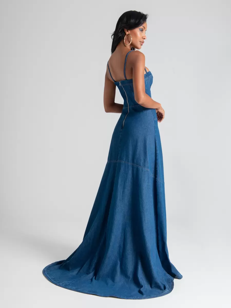 Reliable Blue Long Denim Dress Dresses & Jumpsuits Women - 2