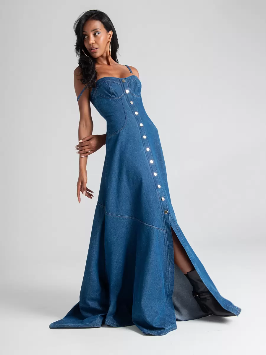 Reliable Blue Long Denim Dress Dresses & Jumpsuits Women - 5