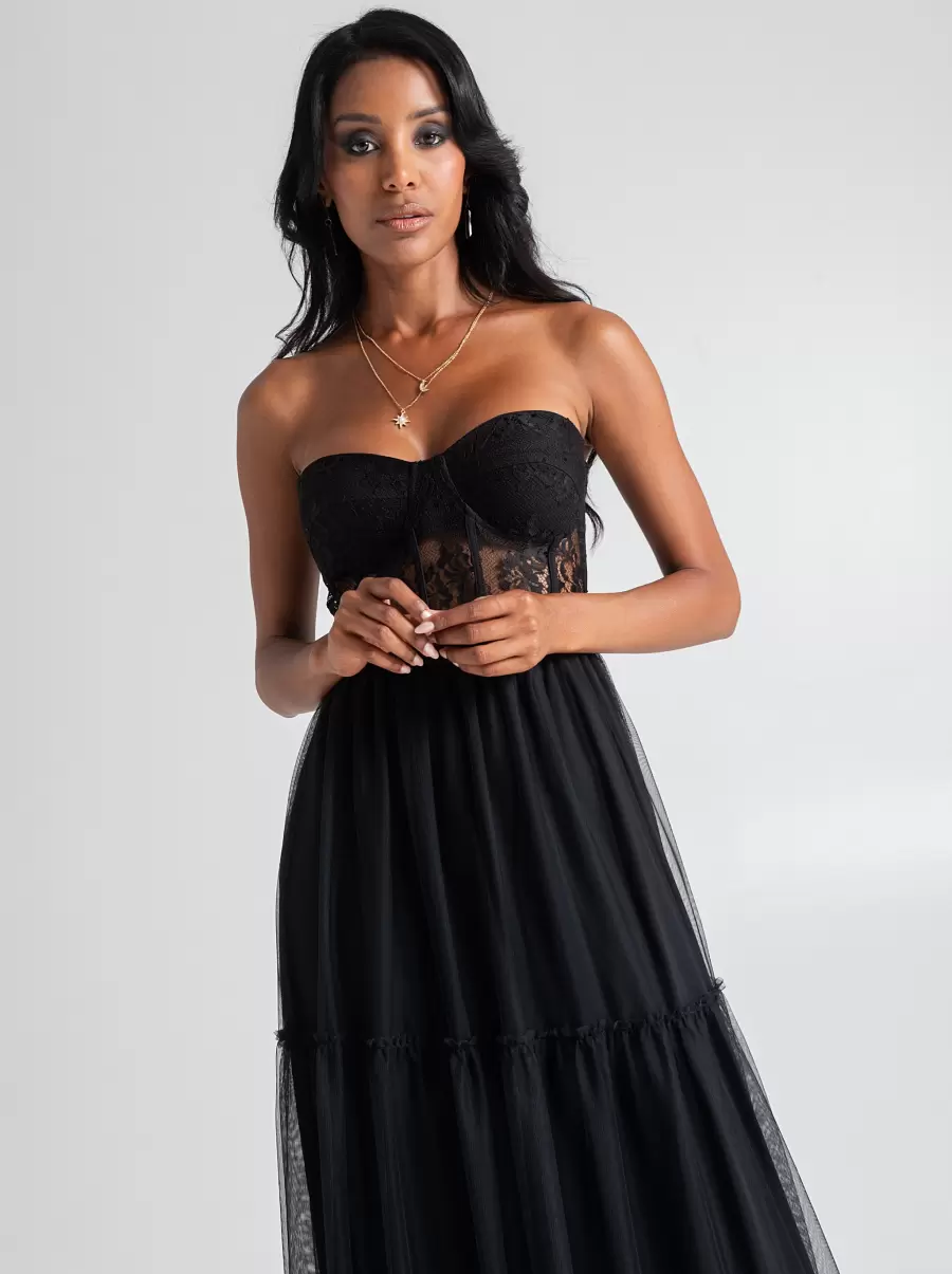Tulle Dress With Lace Exclusive Offer Women Black Dresses & Jumpsuits - 2