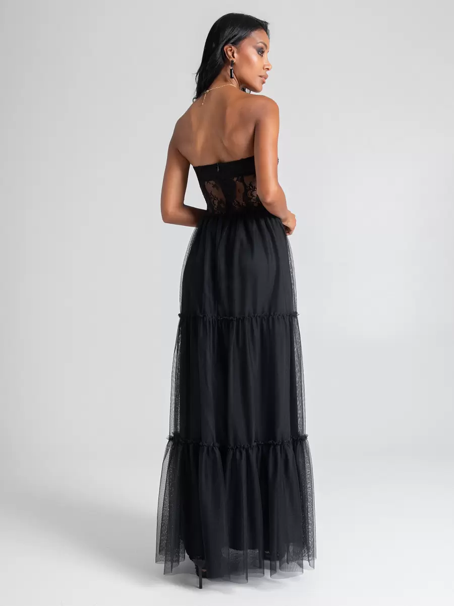 Tulle Dress With Lace Exclusive Offer Women Black Dresses & Jumpsuits - 3