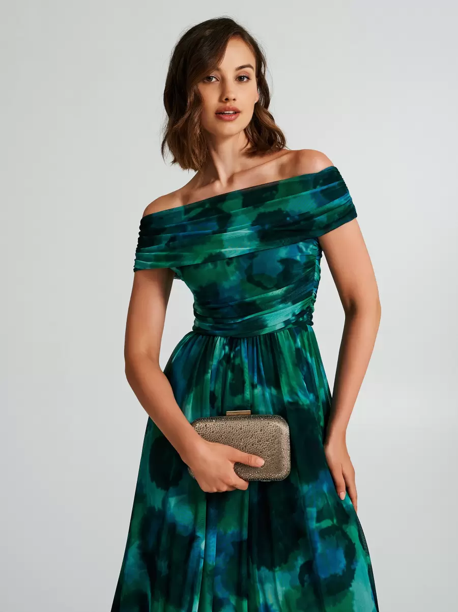 Shop Dresses & Jumpsuits Abstract-Print Off-The-Shoulder Dress Women Var Green - 5