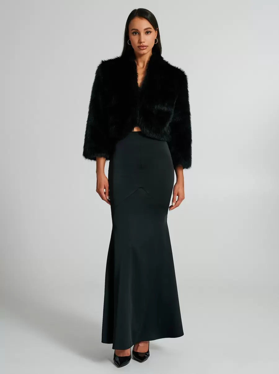 Cropped Faux Fur Coat Black Must-Go Prices Women Coats & Down Jackets - 1