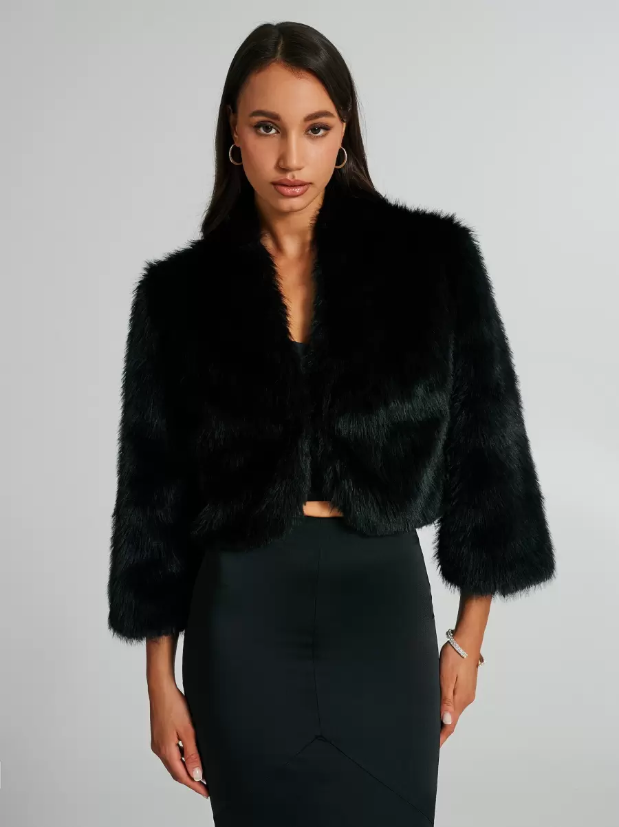 Cropped Faux Fur Coat Black Must-Go Prices Women Coats & Down Jackets - 2