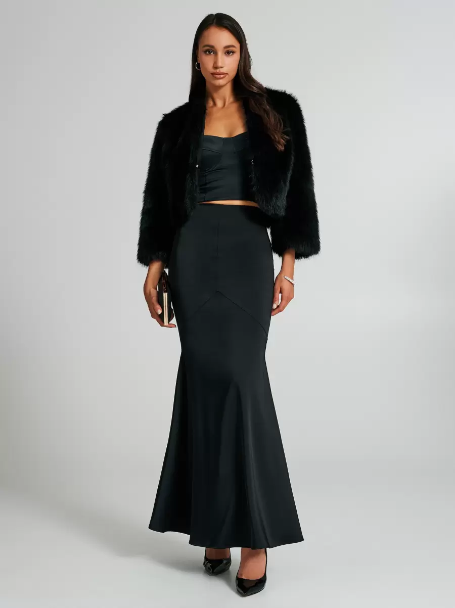 Cropped Faux Fur Coat Black Must-Go Prices Women Coats & Down Jackets - 5
