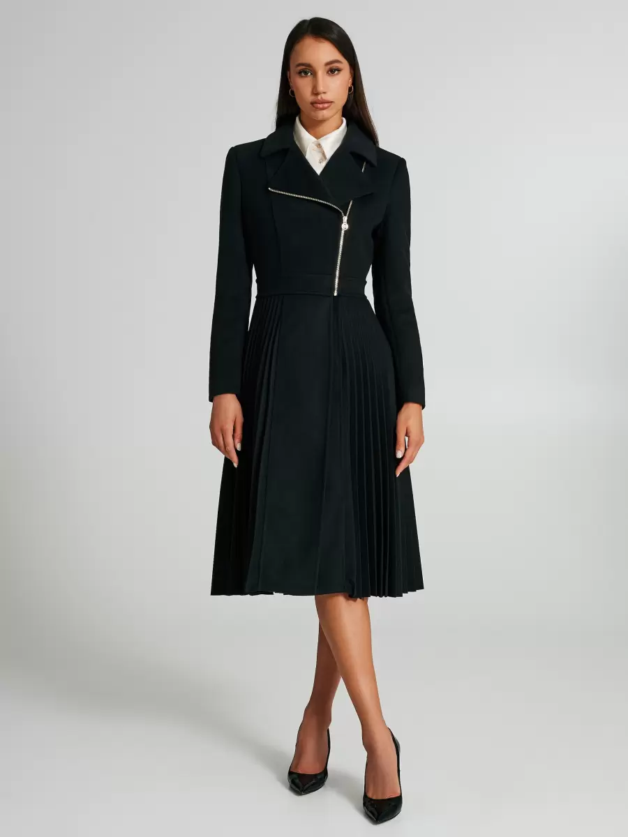 Tough Long Pleated Velour Coat Coats & Down Jackets Women Black - 1