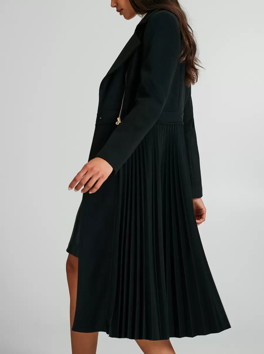 Tough Long Pleated Velour Coat Coats & Down Jackets Women Black - 3