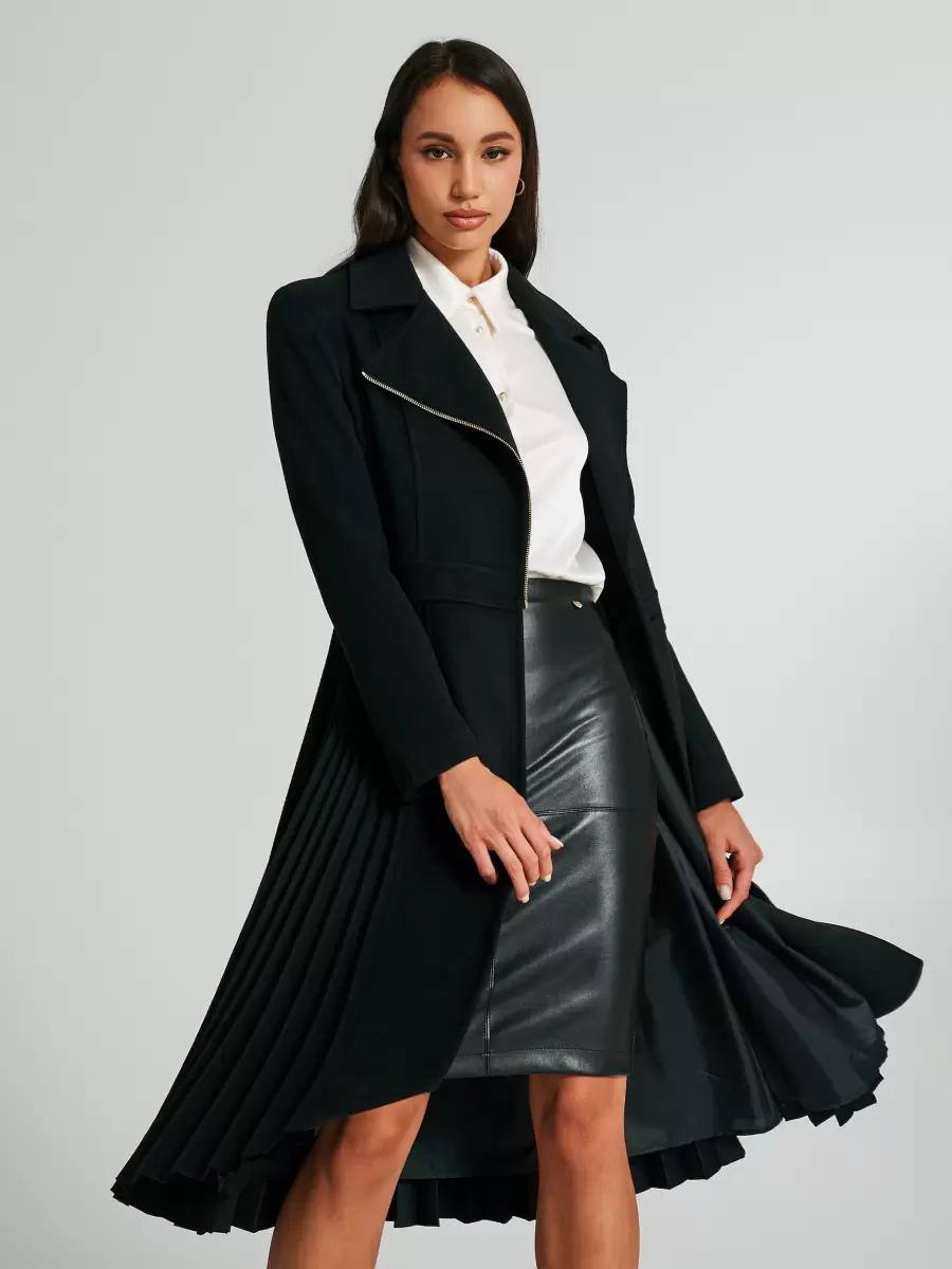 Tough Long Pleated Velour Coat Coats & Down Jackets Women Black - 4