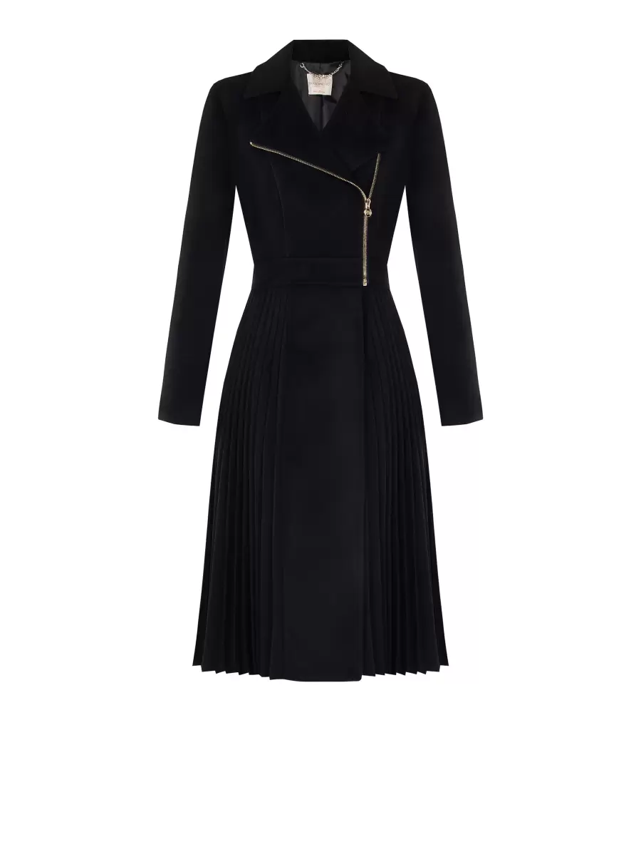 Tough Long Pleated Velour Coat Coats & Down Jackets Women Black - 5