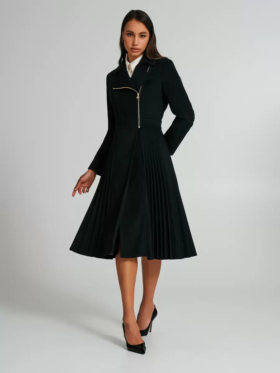 Tough Long Pleated Velour Coat Coats & Down Jackets Women Black