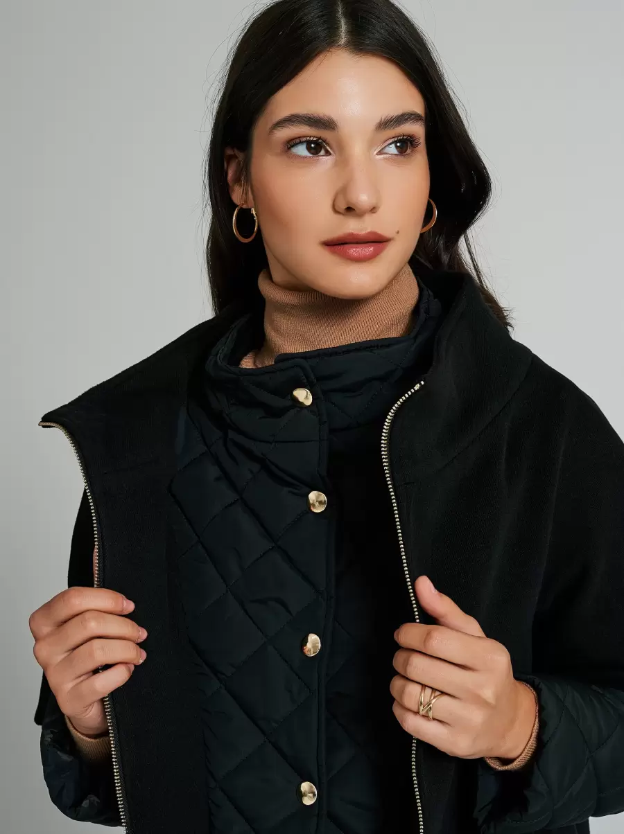 Convenient Black Short Coat With Quilted Inserts Women Coats & Down Jackets - 4