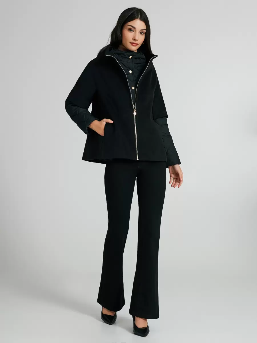 Convenient Black Short Coat With Quilted Inserts Women Coats & Down Jackets - 5