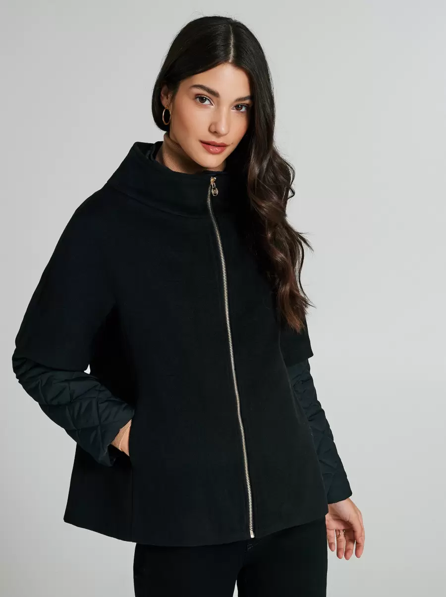 Convenient Black Short Coat With Quilted Inserts Women Coats & Down Jackets