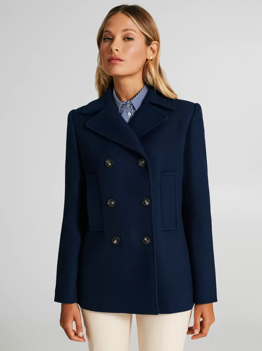 Blue Women Double-Breasted Coat Coats & Down Jackets Price Drop - 2