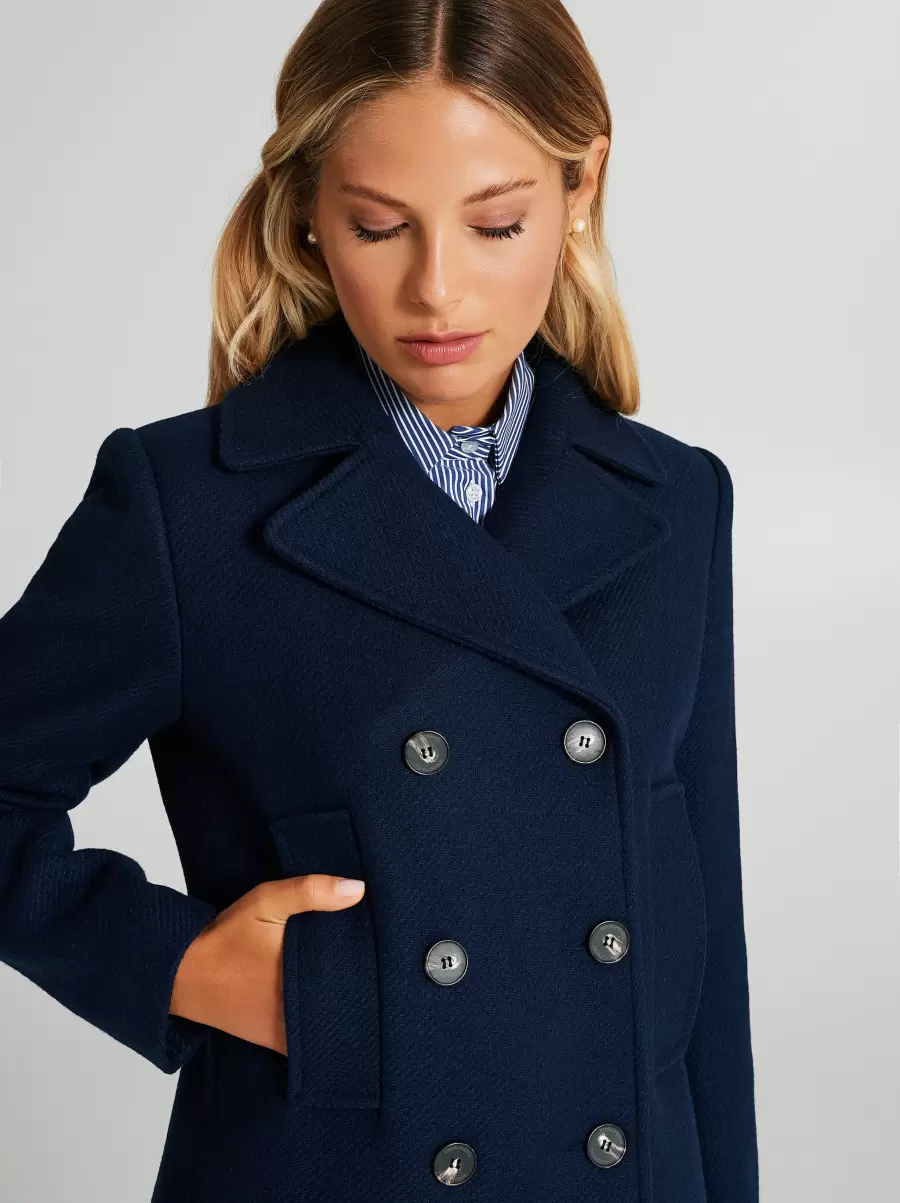 Blue Women Double-Breasted Coat Coats & Down Jackets Price Drop - 4