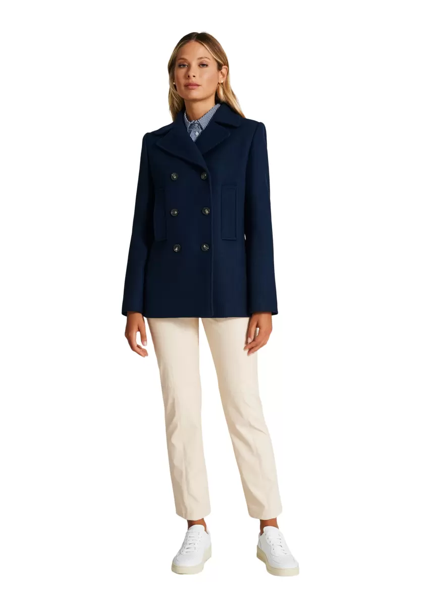 Blue Women Double-Breasted Coat Coats & Down Jackets Price Drop - 5
