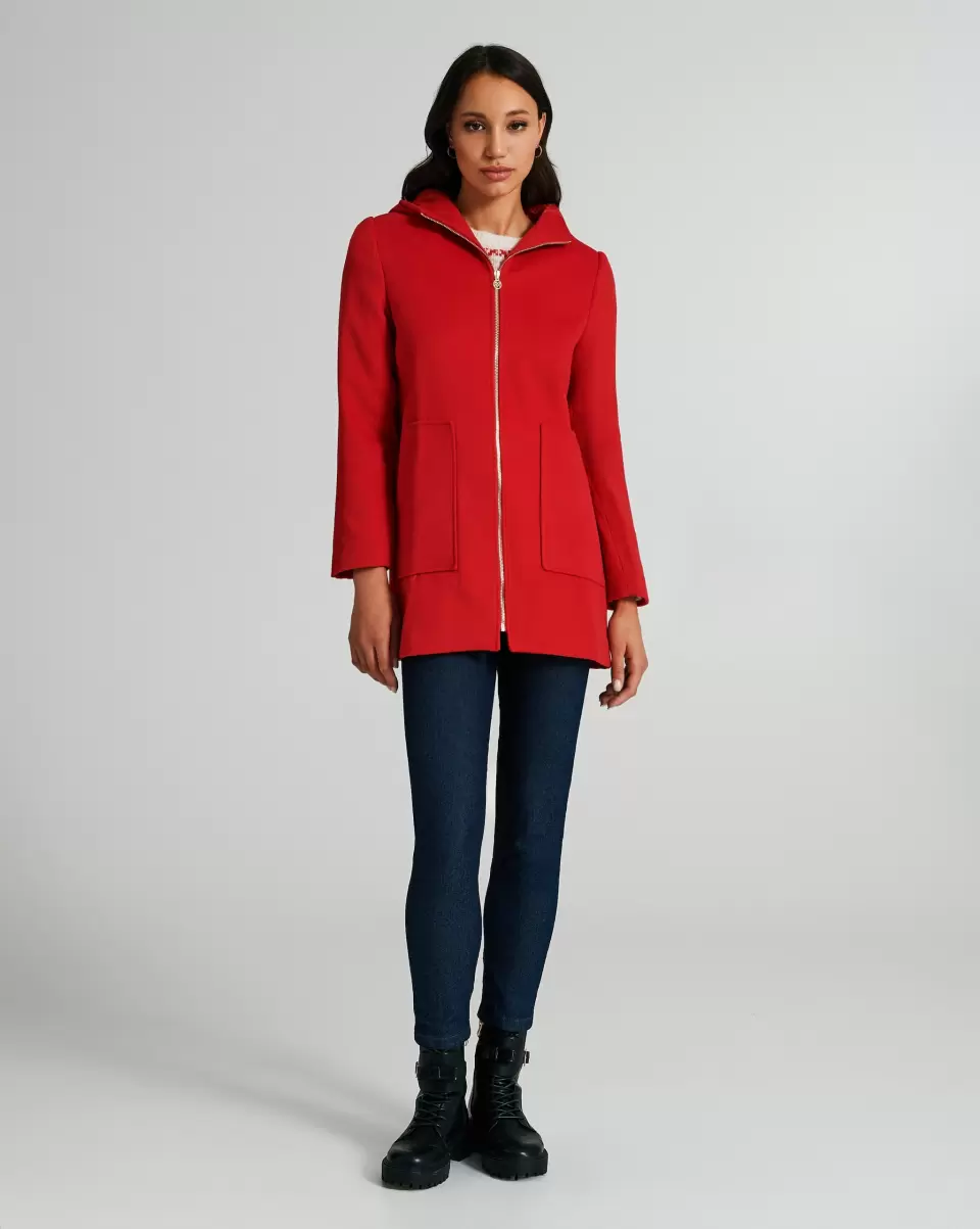 Secure Red Coats & Down Jackets Women Coat With Hood - 1