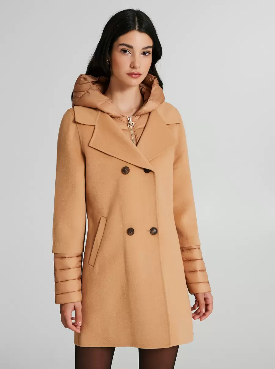 Camel Beige Women Coat With Repreve® Quilted Inserts Organic Coats & Down Jackets - 2