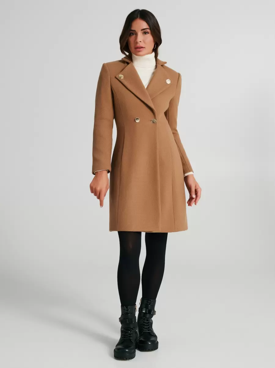 Unleash Women Camel Beige Coats & Down Jackets Coat With Button Lapels - 1