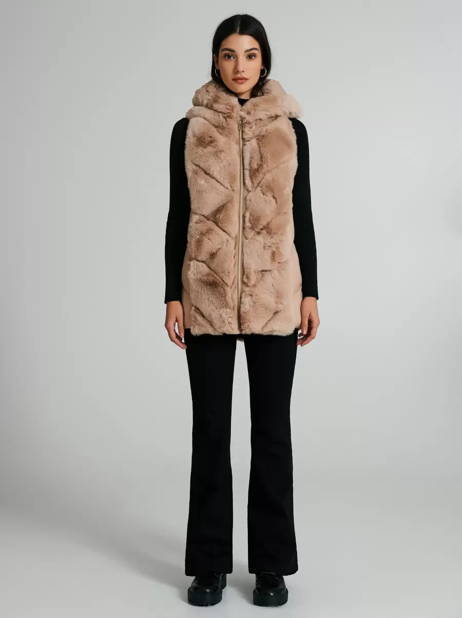 New Coats & Down Jackets Quilted Waistcoat With Faux Fur Inserts Women Beige - 1