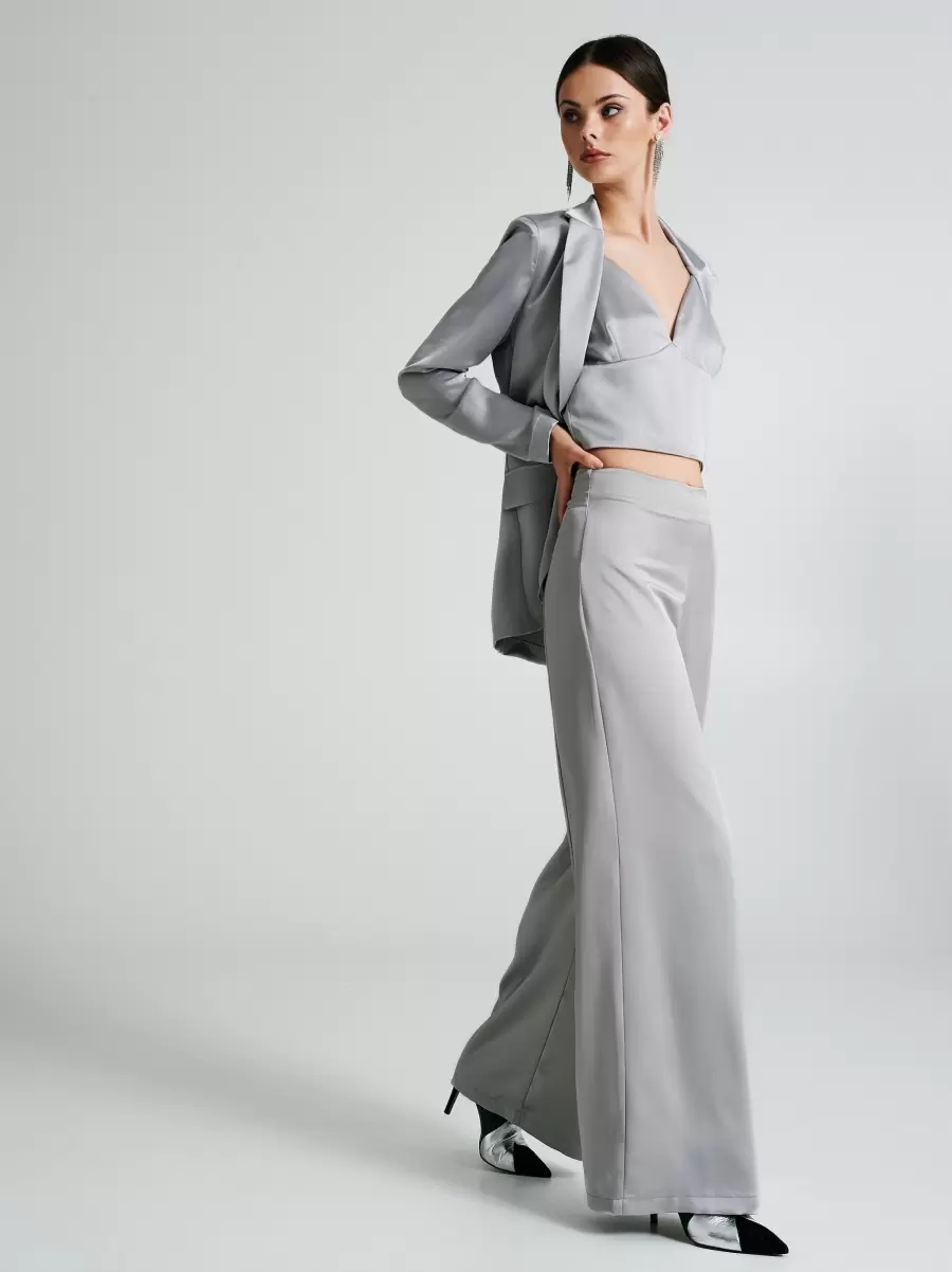 Women Oversized Satin Blazer Functional Grey Jackets & Waistcoat - 6