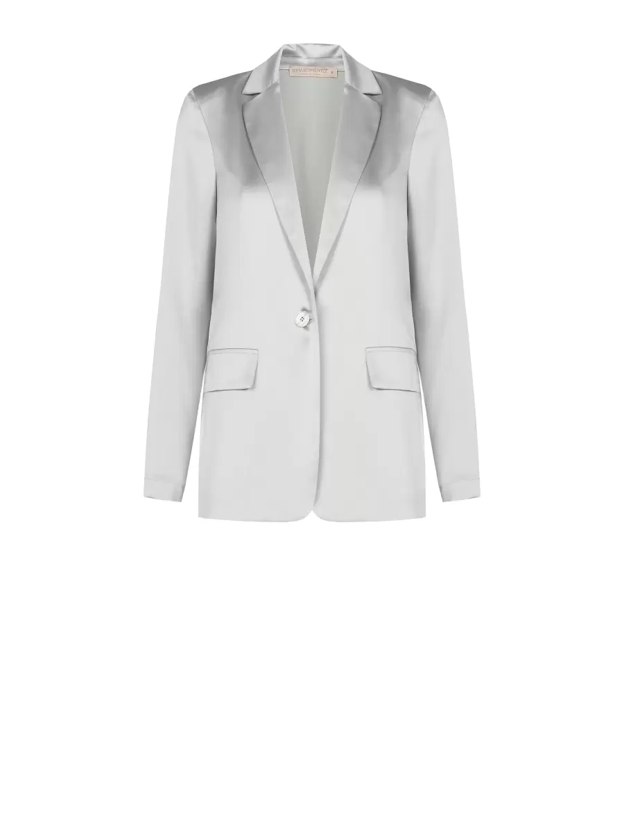 Women Oversized Satin Blazer Functional Grey Jackets & Waistcoat - 7
