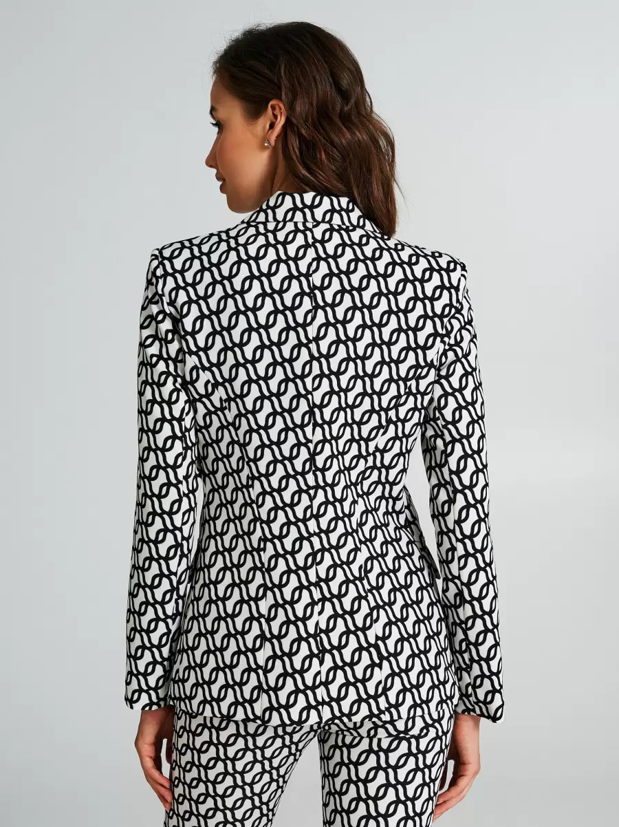 Women Var Black Jackets & Waistcoat Single-Button Jacket With A Geometric Pattern Manifest - 3