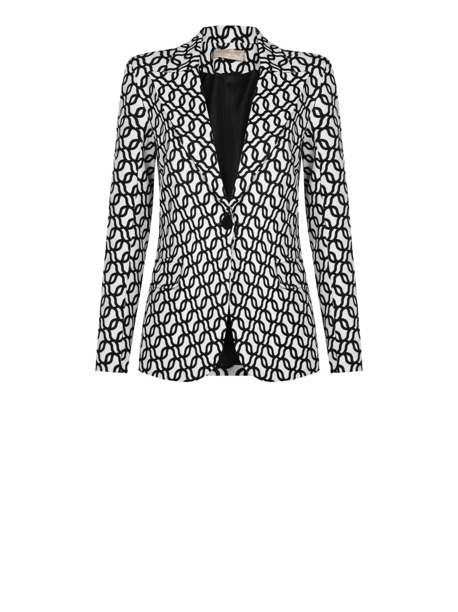 Women Var Black Jackets & Waistcoat Single-Button Jacket With A Geometric Pattern Manifest - 6