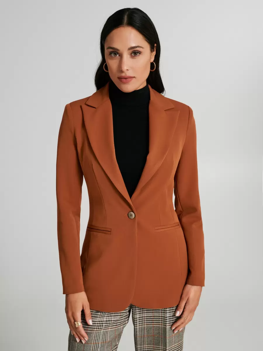 Jackets & Waistcoat Brick Orange Professional Women One-Button Polyviscose Jacket - 2