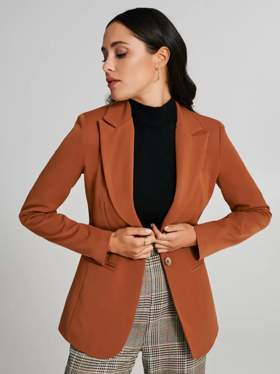 Jackets & Waistcoat Brick Orange Professional Women One-Button Polyviscose Jacket
