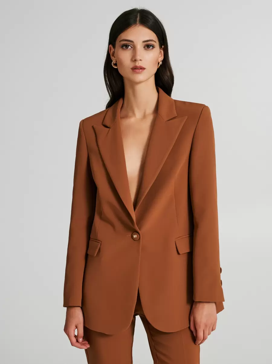 Single-Button Long Jacket Jackets & Waistcoat Women Easy Brown - 2