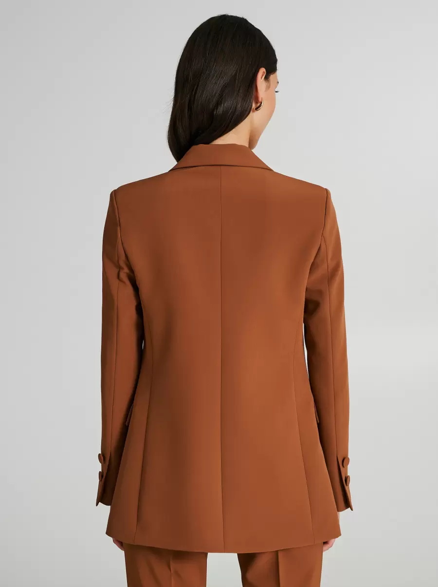Single-Button Long Jacket Jackets & Waistcoat Women Easy Brown - 3