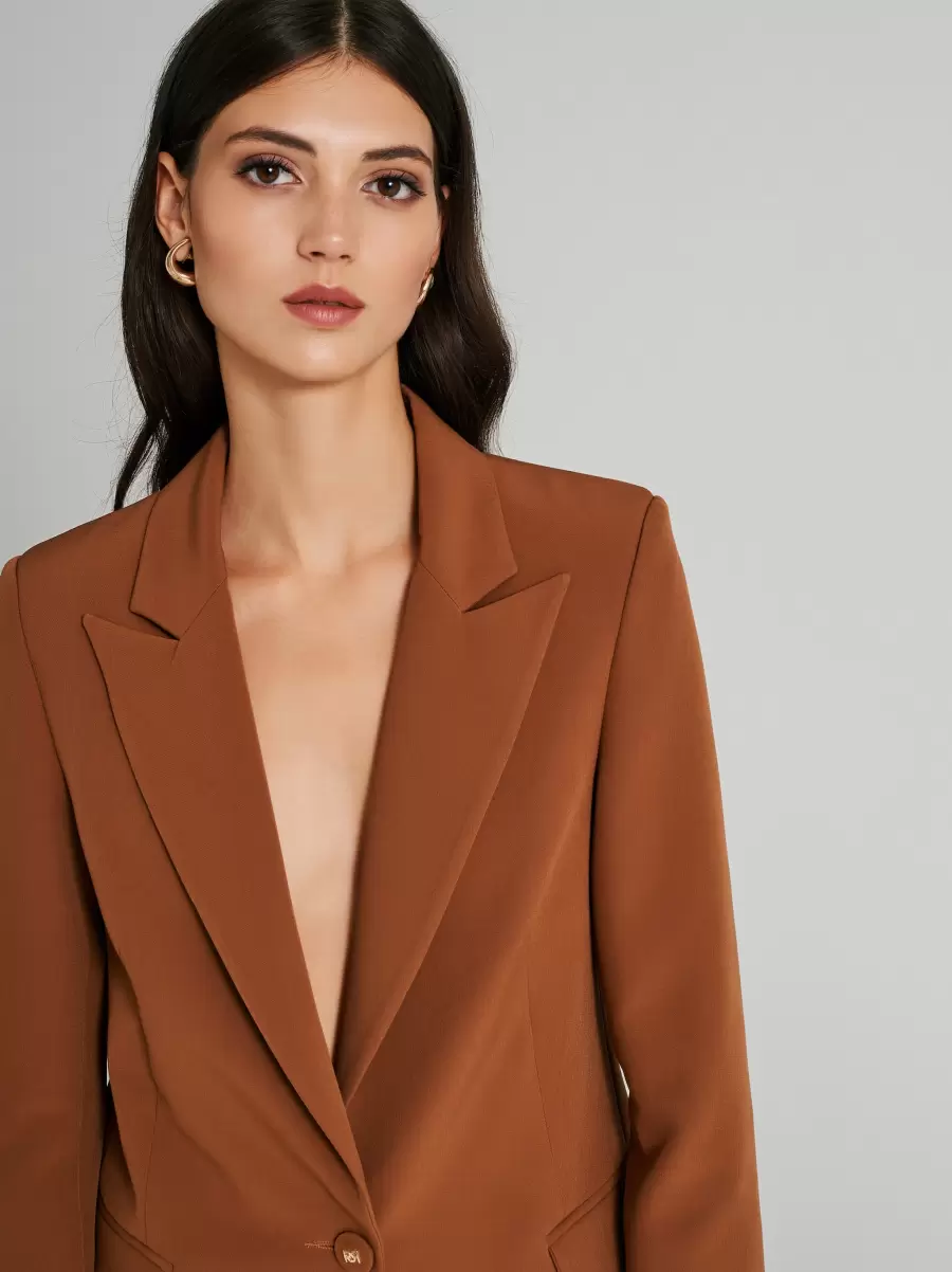 Single-Button Long Jacket Jackets & Waistcoat Women Easy Brown - 4