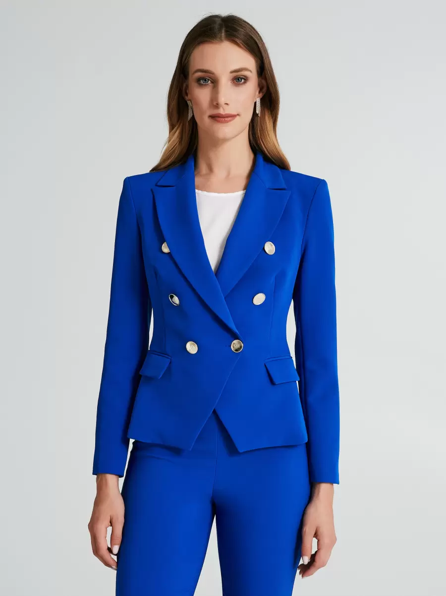 Custom Blue China Women Jackets & Waistcoat Fitted Double-Breasted Jacket With 6 Buttons - 2
