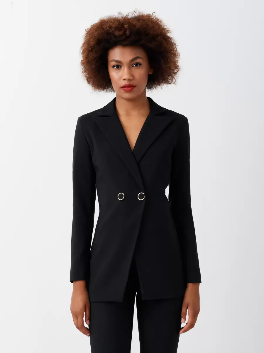 Black Double-Breasted Jacket In Technical Fabric Women Jackets & Waistcoat Extend - 1