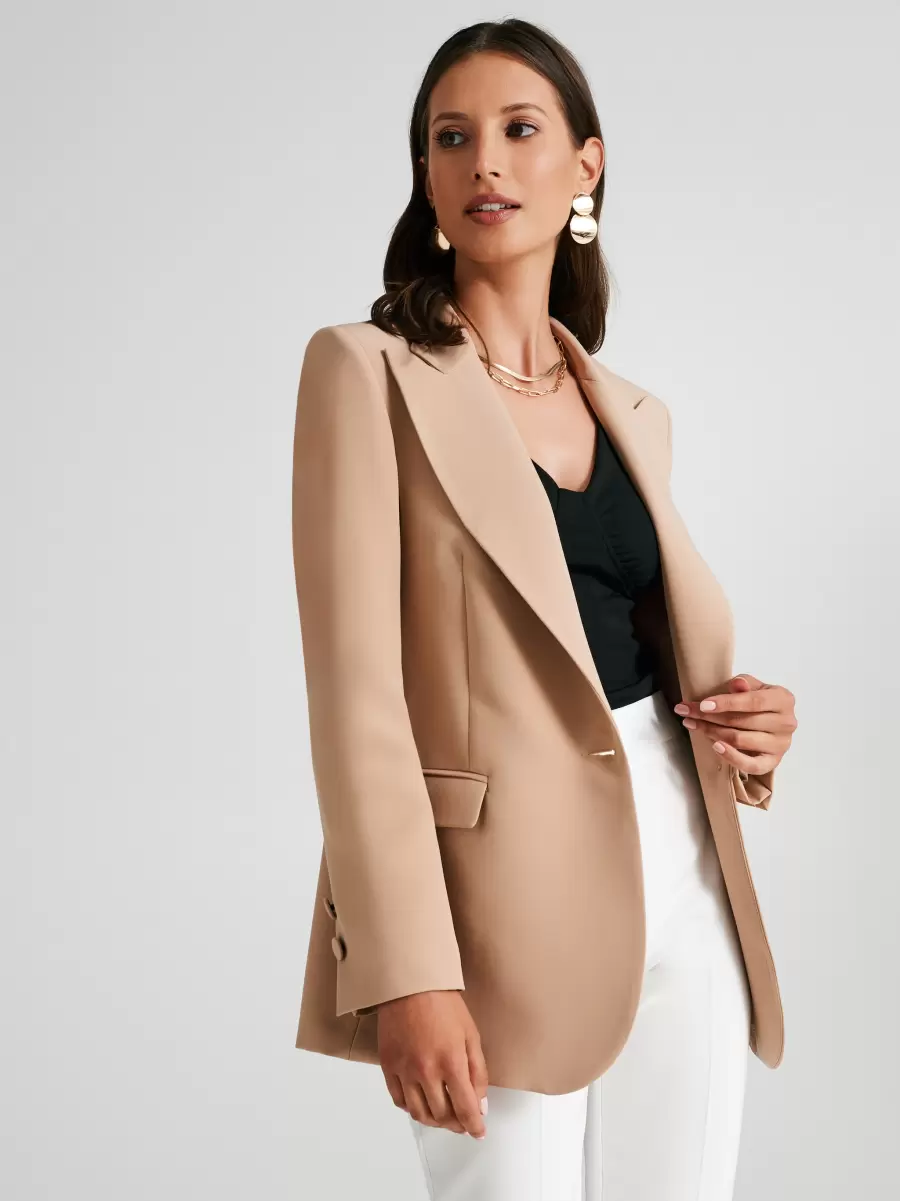 Jackets & Waistcoat Women Single-Button Long Jacket Beige Sustainable