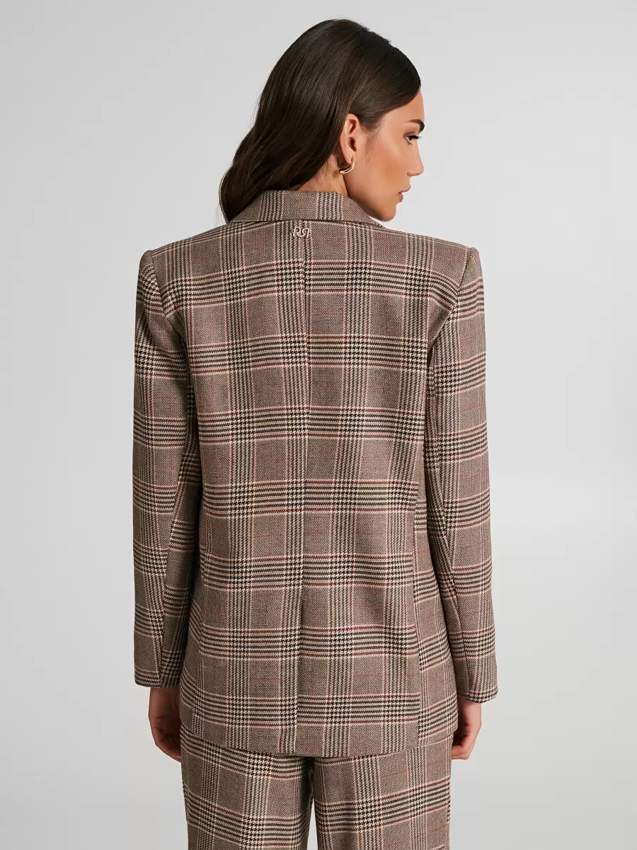 One-Button Checkered Jacket Manifest Jackets & Waistcoat Var Beige Women - 3