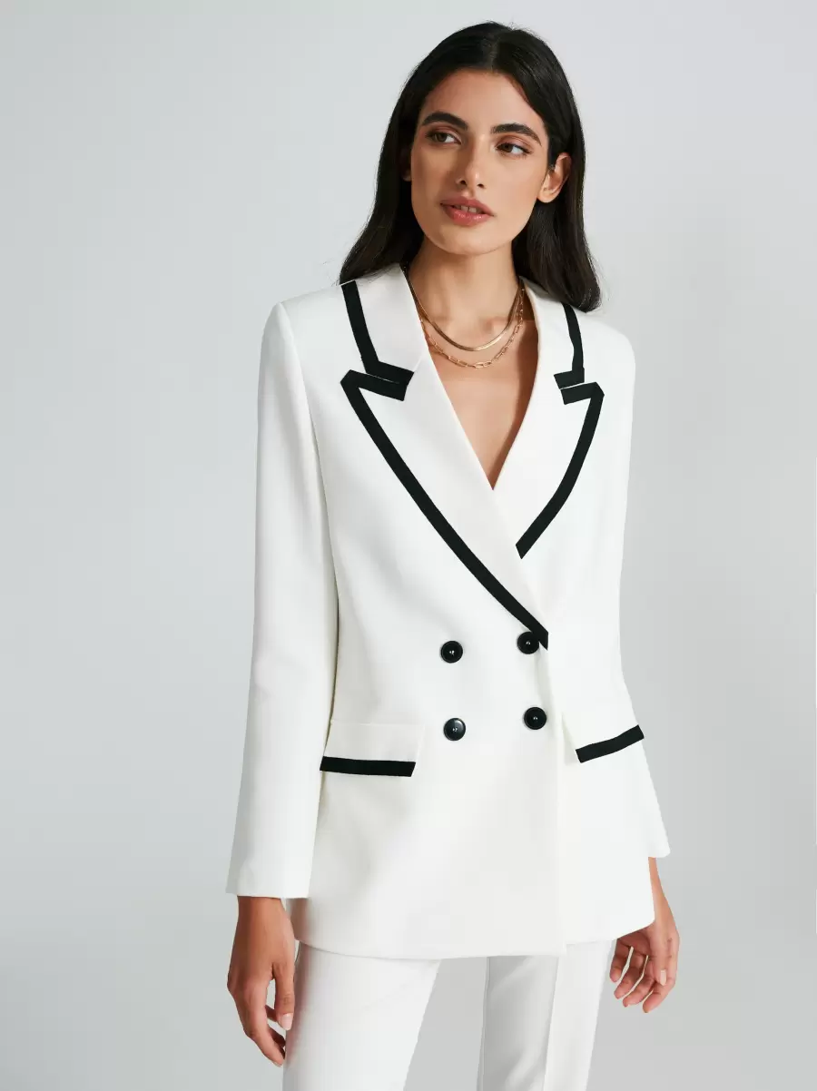 Women Classic Jackets & Waistcoat Double-Breasted Jacket With Two-Toned Lapels Var White