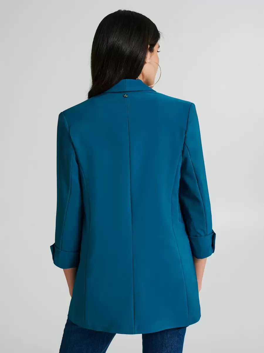 Open Jacket In Technical Fabric Women Verde Petrolio Jackets & Waistcoat Chic - 3