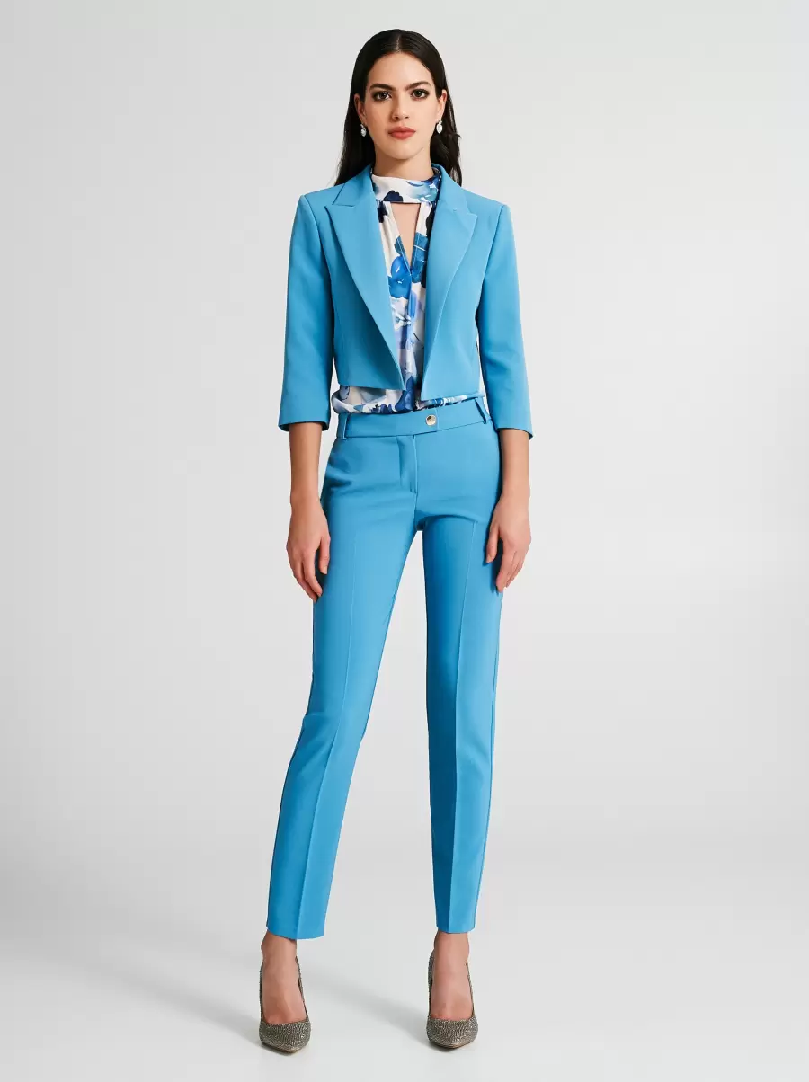 Jackets & Waistcoat Cut-Price Blue Ligh Paper Sugar Women Cropped Jacket In Technical Fabric - 1