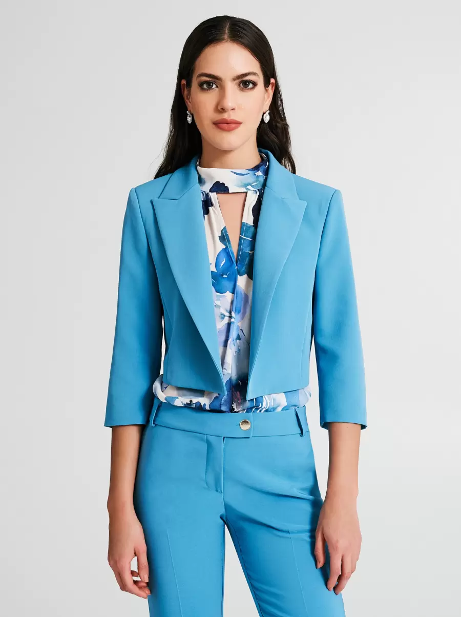 Jackets & Waistcoat Cut-Price Blue Ligh Paper Sugar Women Cropped Jacket In Technical Fabric - 2