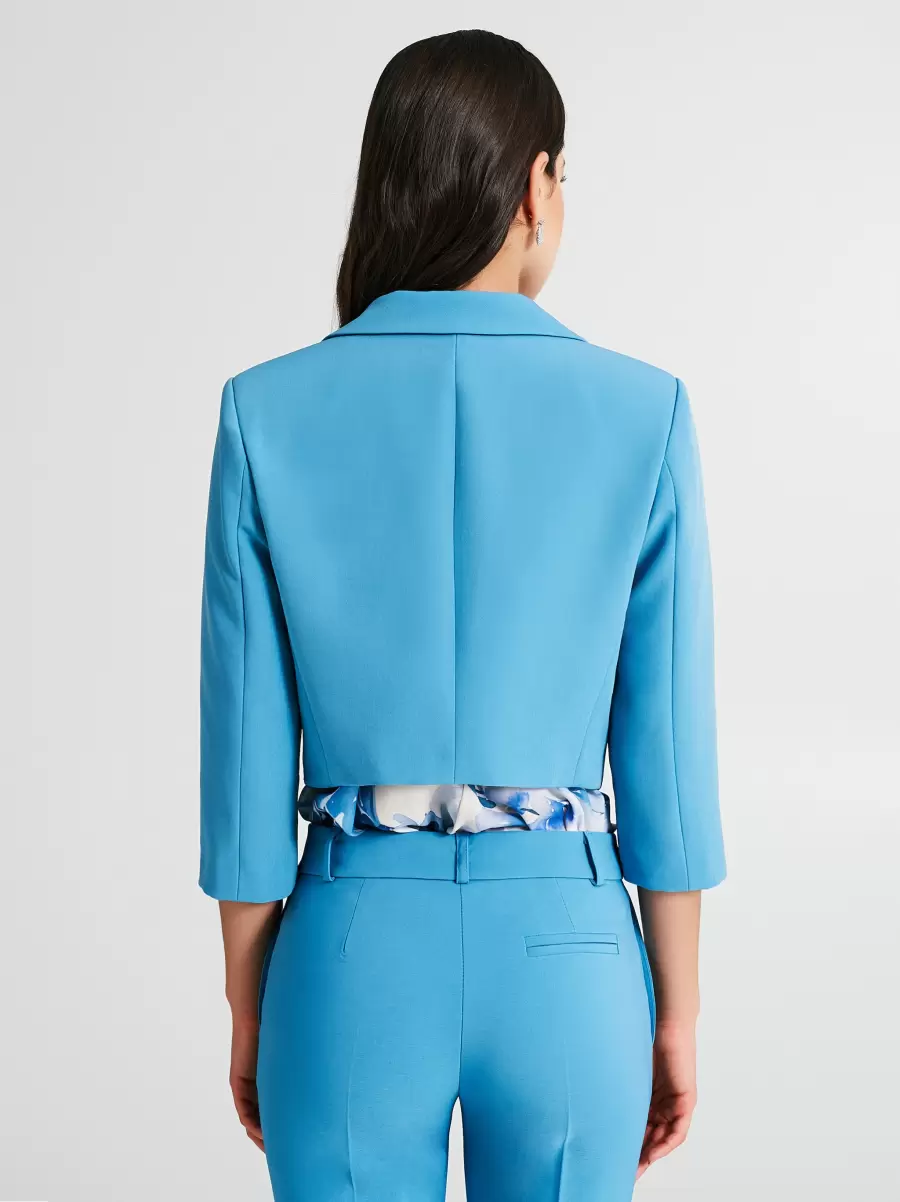 Jackets & Waistcoat Cut-Price Blue Ligh Paper Sugar Women Cropped Jacket In Technical Fabric - 3