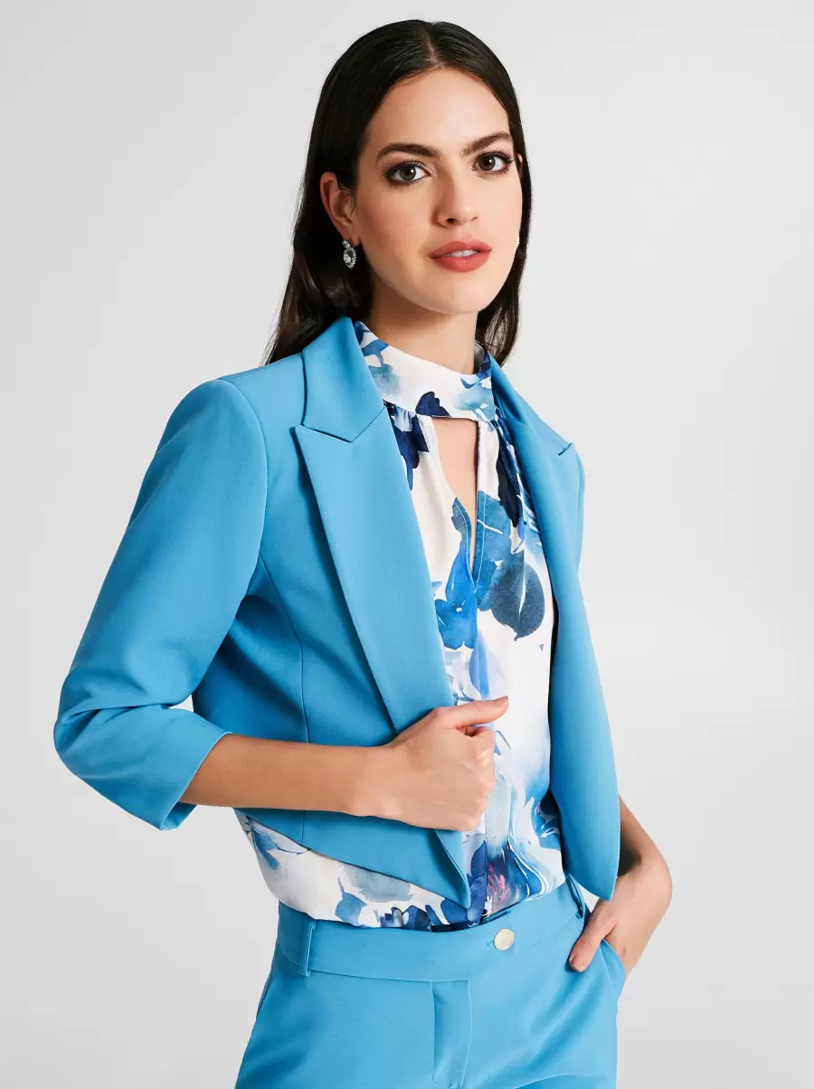 Jackets & Waistcoat Cut-Price Blue Ligh Paper Sugar Women Cropped Jacket In Technical Fabric