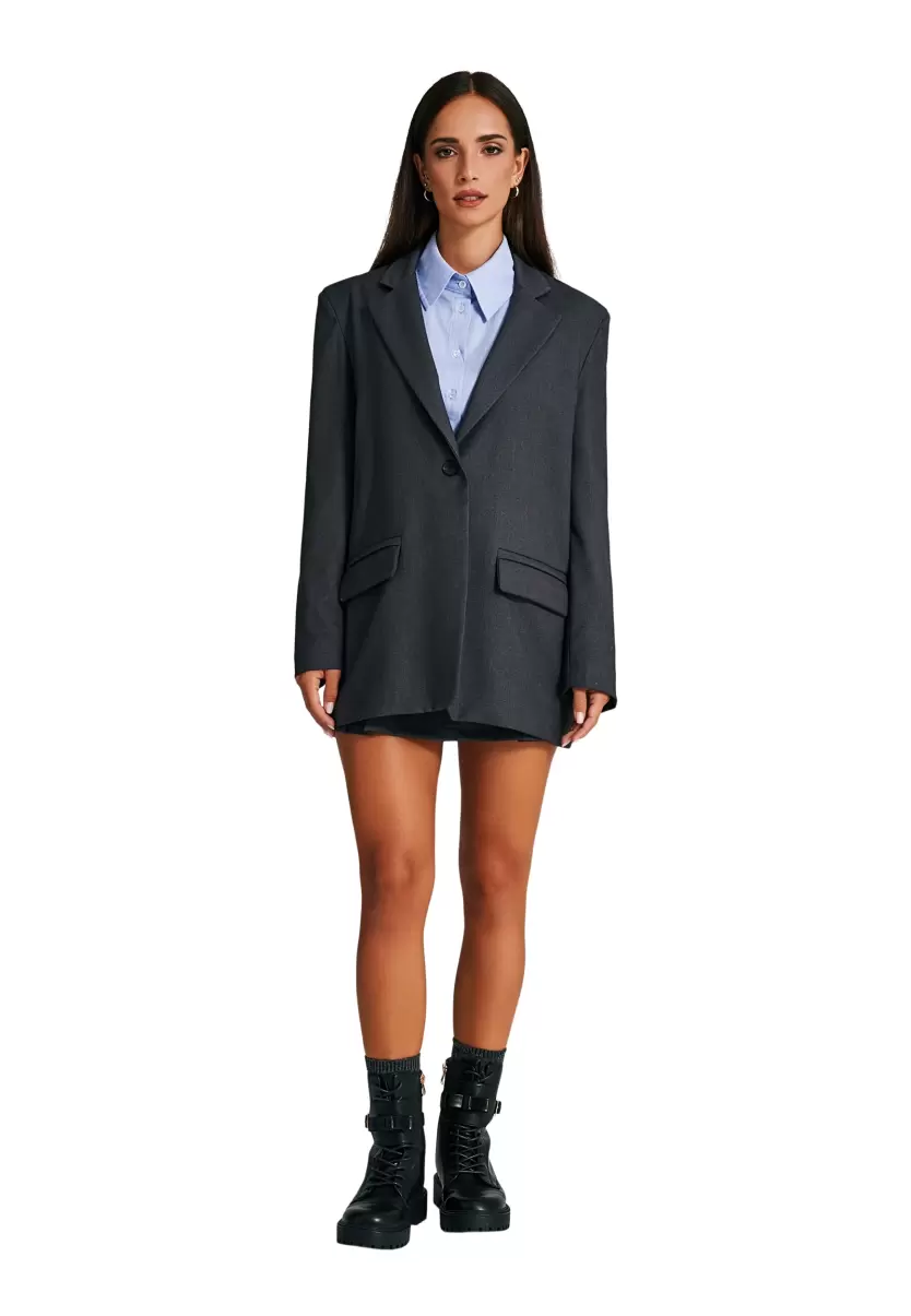 Women Grey Jackets & Waistcoat Single-Button Jacket In Polyviscose Premium - 5