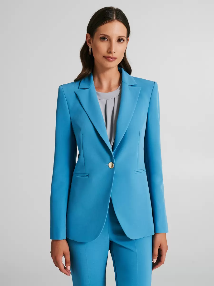 Exceed Women Single-Button Jacket In Technical Fabric Blue Ligh Paper Sugar Jackets & Waistcoat - 2