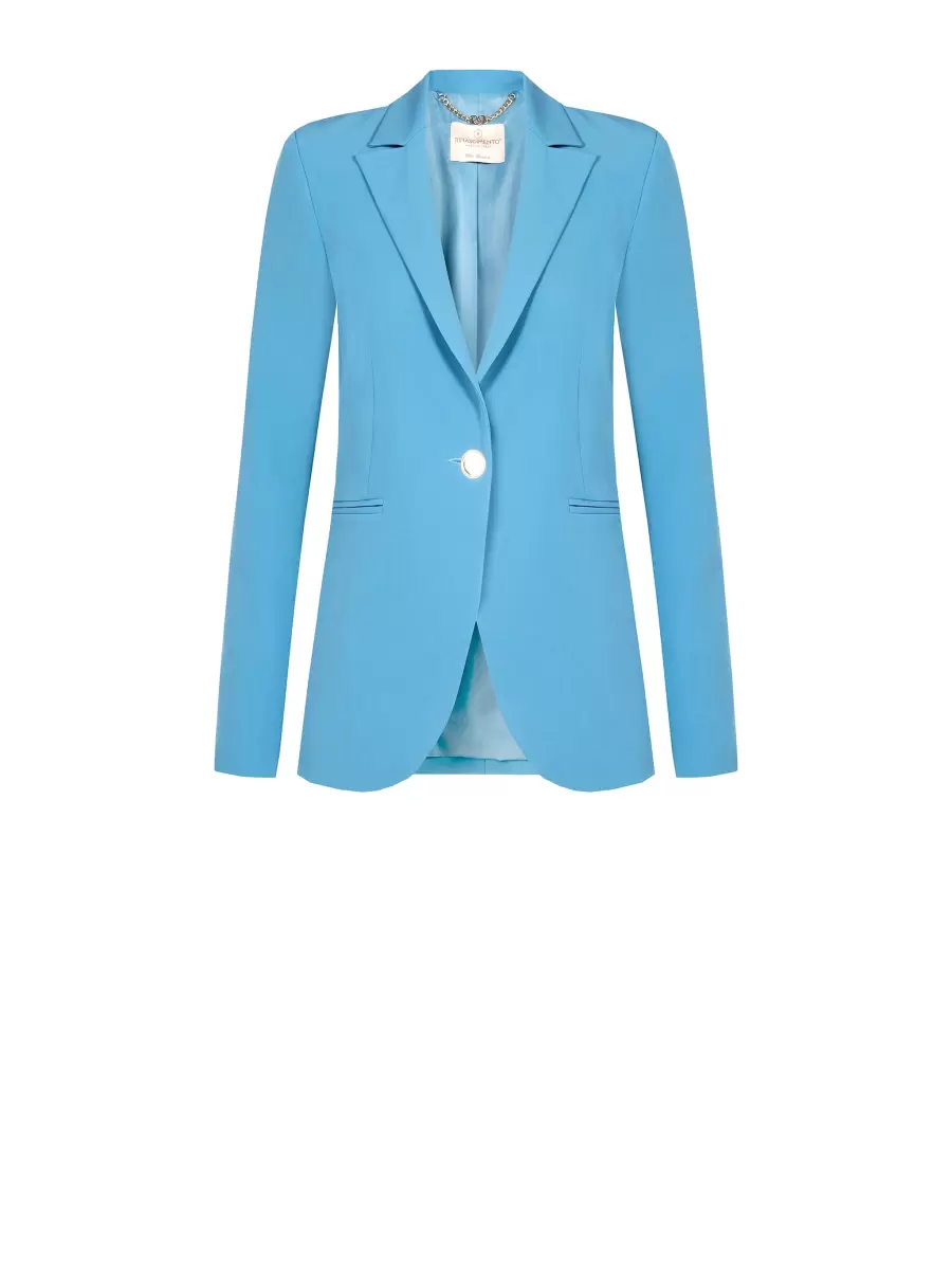 Exceed Women Single-Button Jacket In Technical Fabric Blue Ligh Paper Sugar Jackets & Waistcoat - 6
