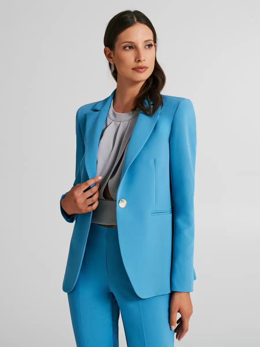 Exceed Women Single-Button Jacket In Technical Fabric Blue Ligh Paper Sugar Jackets & Waistcoat