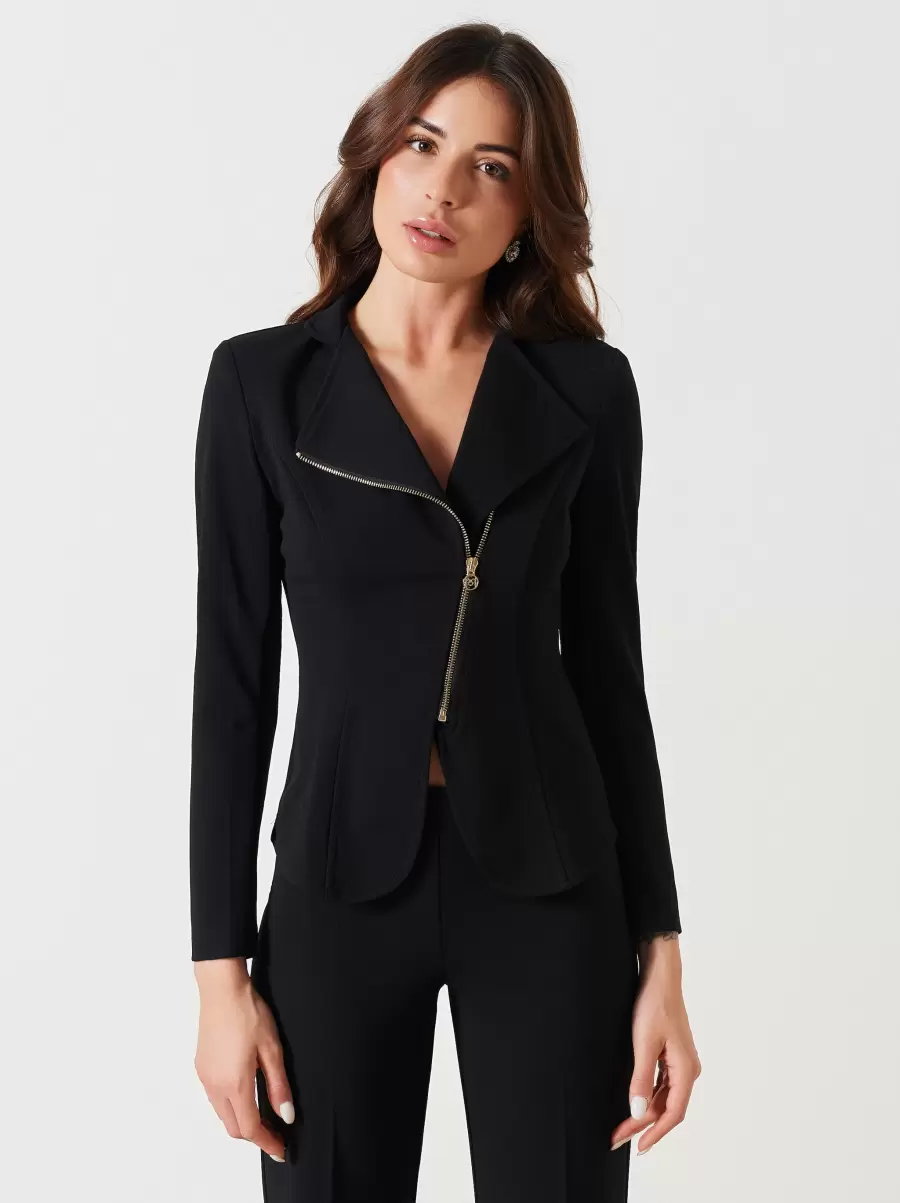Black Limited Zip Jacket In Scuba Crepe Women Jackets & Waistcoat - 2