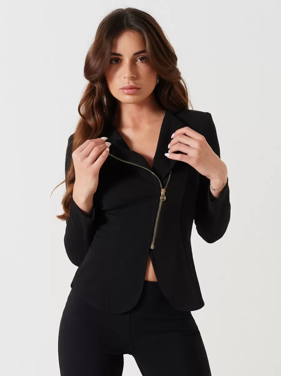 Black Limited Zip Jacket In Scuba Crepe Women Jackets & Waistcoat