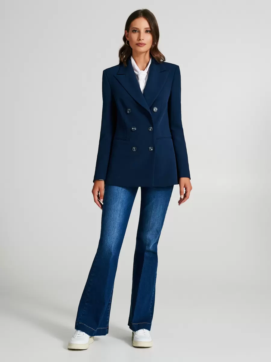 Women Double-Breasted Jacket In Technical Fabric Blue Jackets & Waistcoat Discover - 1