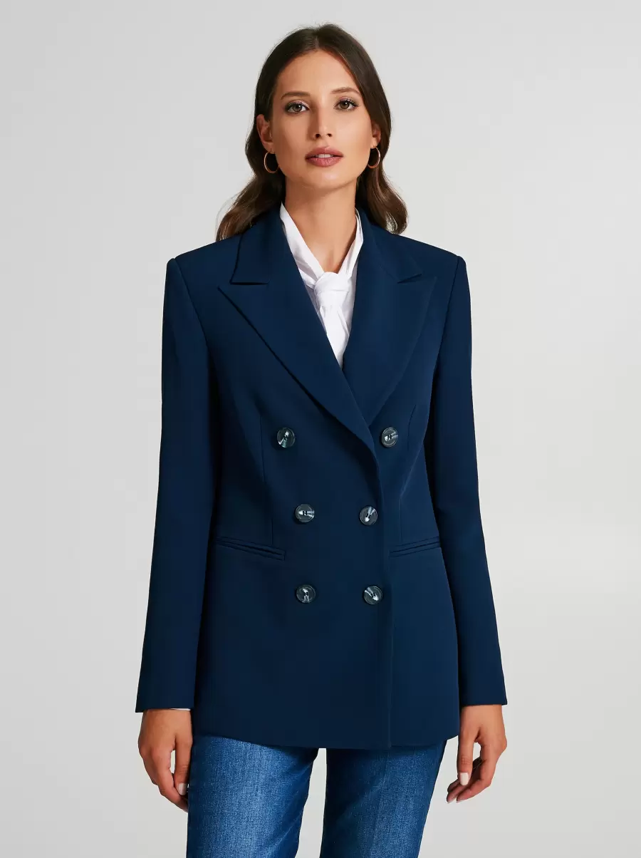 Women Double-Breasted Jacket In Technical Fabric Blue Jackets & Waistcoat Discover - 2